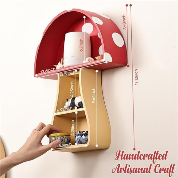 Floating Mushroom Wall Shelf Whimsical Cottagecore Room Decor Nursery Gift - Picture 3 of 8